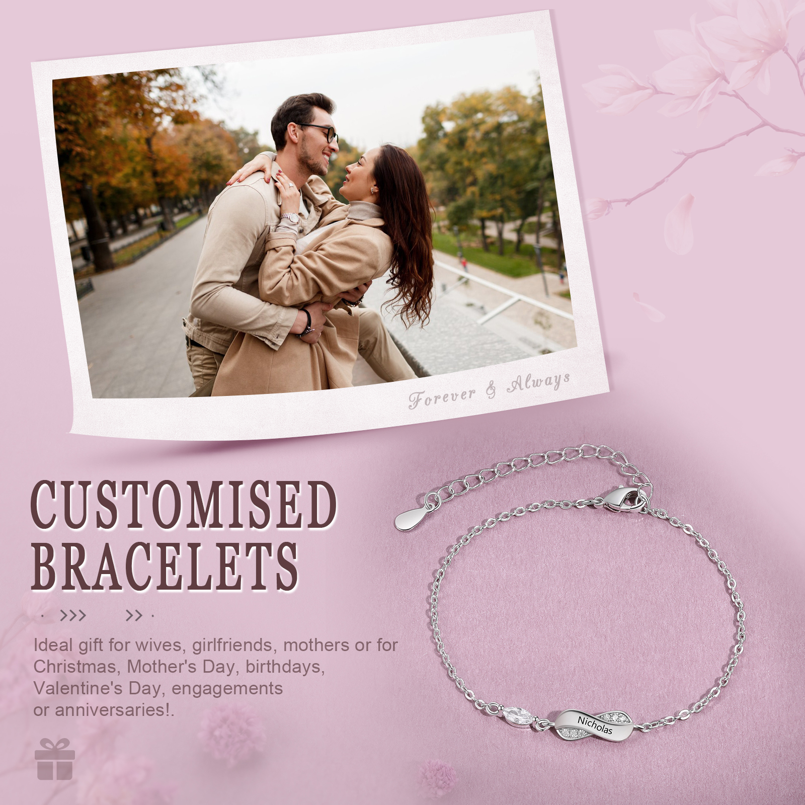 Infinity Bracelet Engraved with 1 Name Oval Shape Pesonalised Family Bracelet for Mum-Jessemade AU