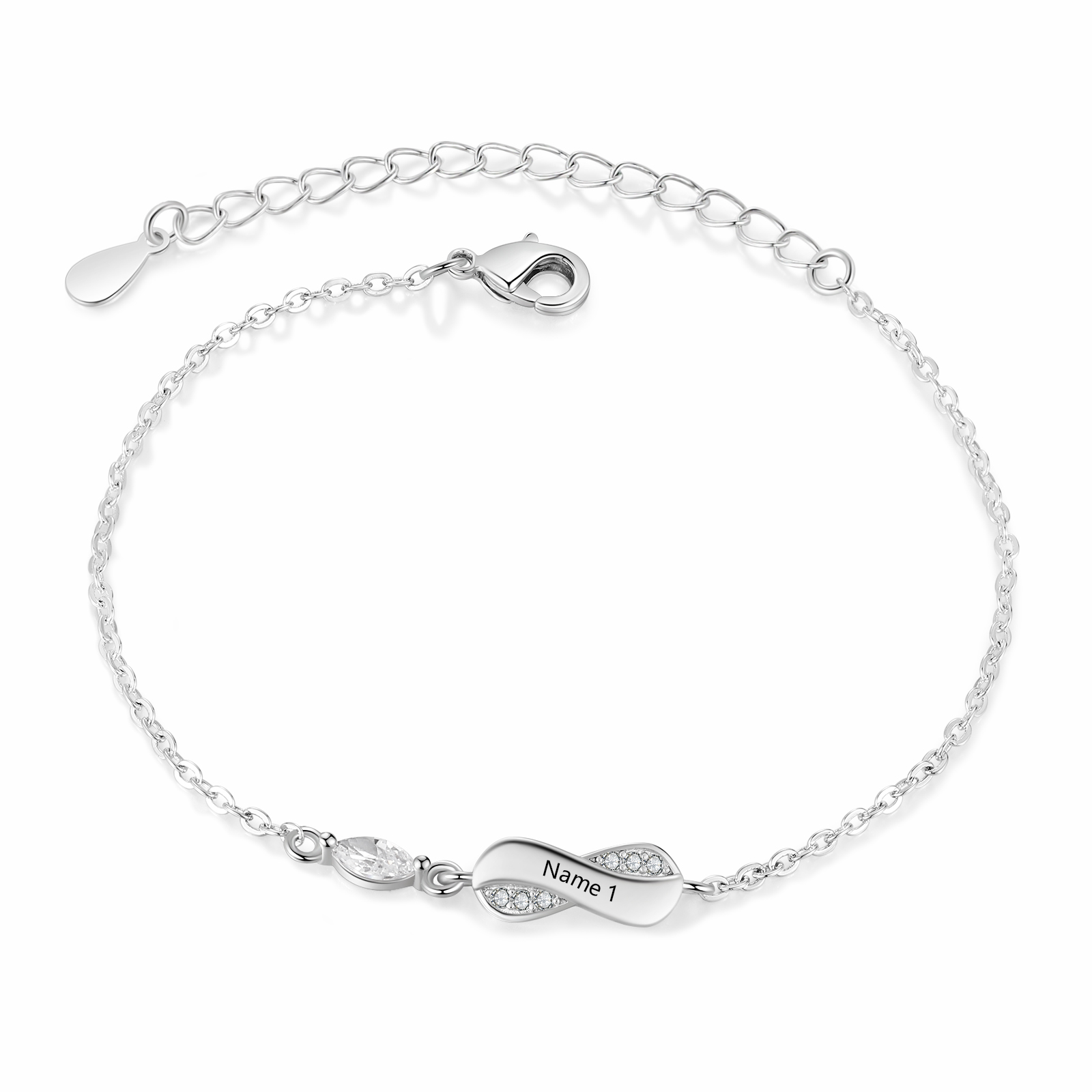 Infinity Bracelet Engraved with 1 Name Oval Shape Family Bracelet for Mom