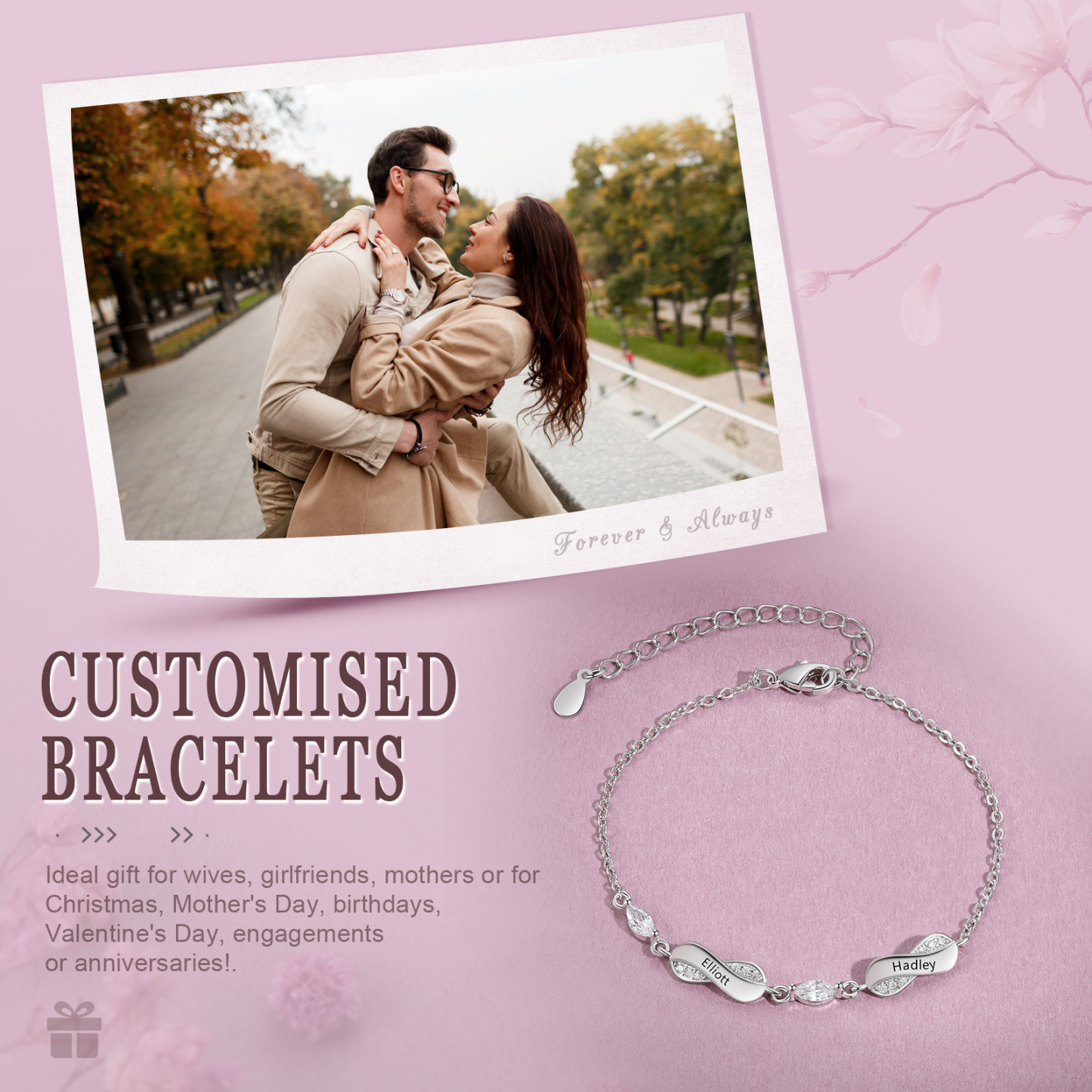 Infinity Bracelet Engraved with 2 Names Oval Shape Family Bracelet for Mum-Jessemade AU