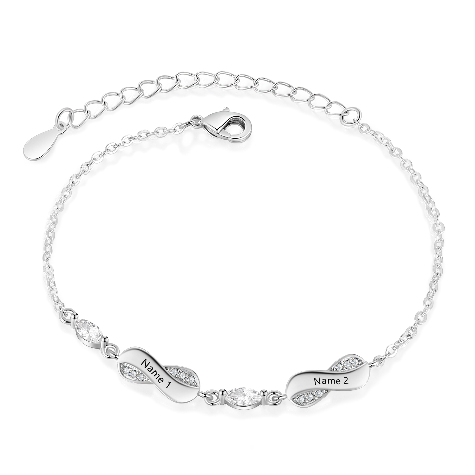 Infinity Bracelet Engraved with 2 Names Oval Shape Family Bracelet for Mum-Jessemade AU