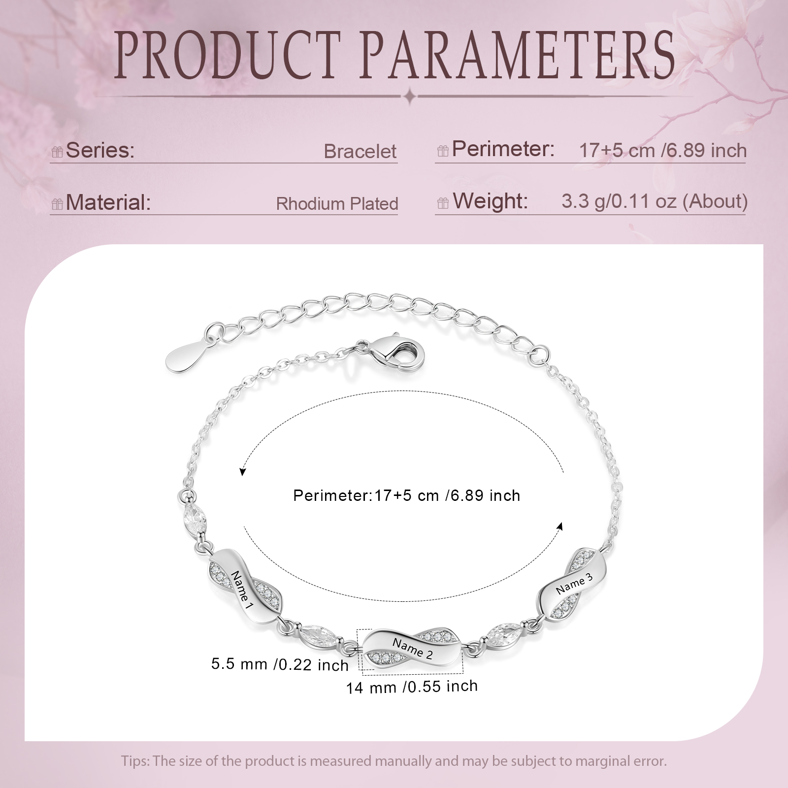 Infinity Bracelet Engraved with 3 Names Oval Shape Pesonalised Family Bracelet for Mum-Jessemade AU