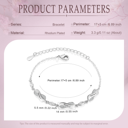 Infinity Bracelet Engraved with 3 Names Oval Shape Pesonalised Family Bracelet for Mum-Jessemade AU