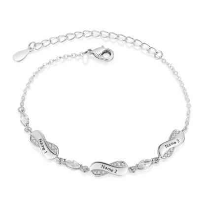 Infinity Bracelet Engraved with 3 Names Oval Shape Pesonalised Family Bracelet for Mum-Jessemade AU
