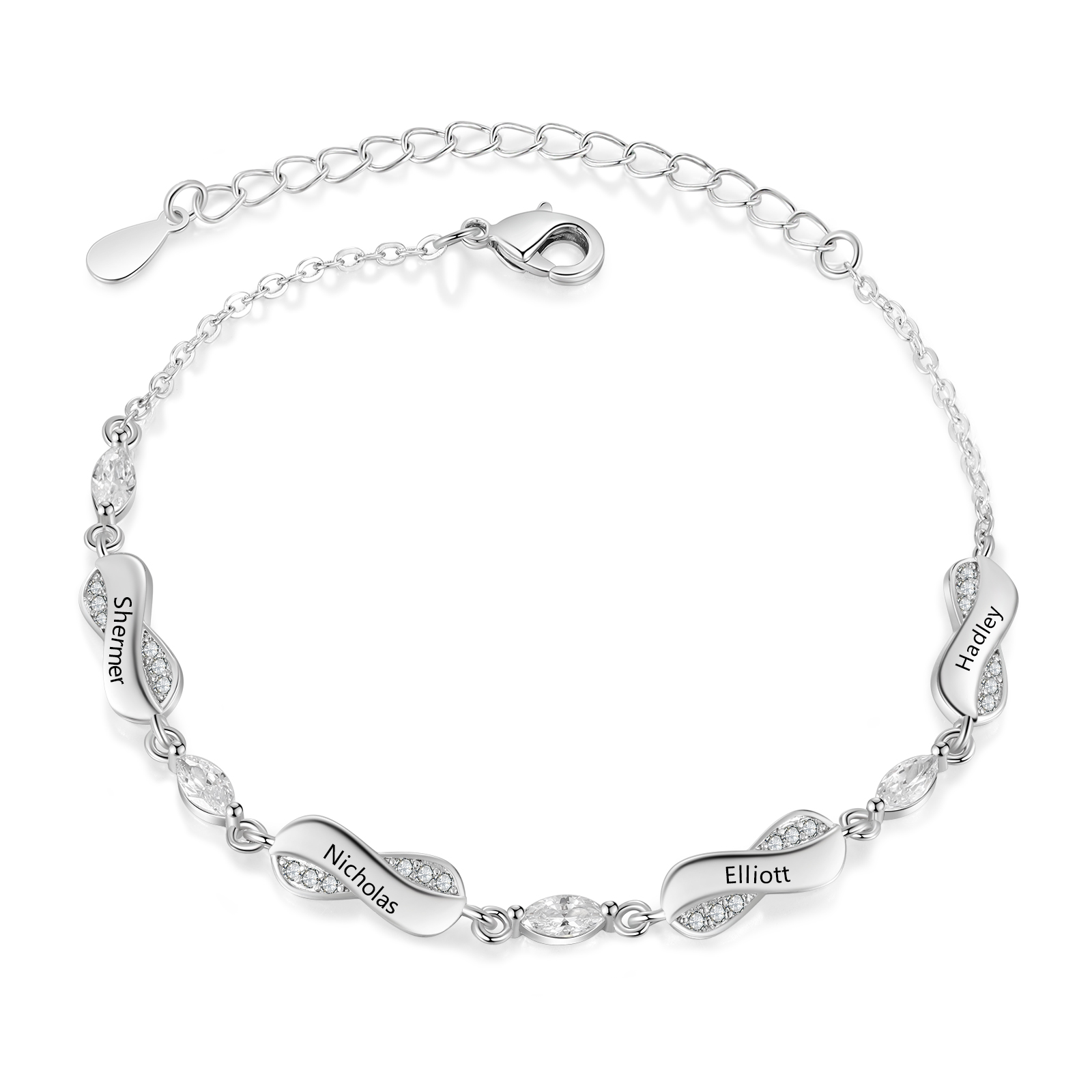 Infinity Bracelet Personalised with 4 Names Oval Shape Family Bracelet for Mom