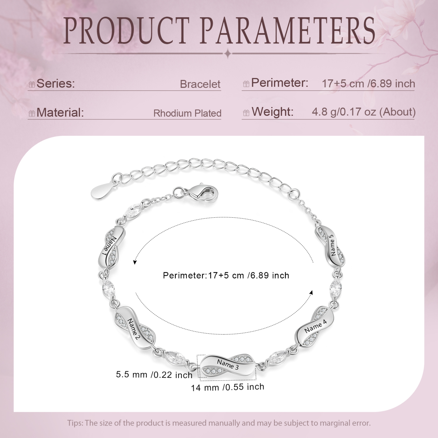 Infinity Bracelet Personalised with 5 Names Oval Shape Family Bracelet for Mum-Jessemade AU