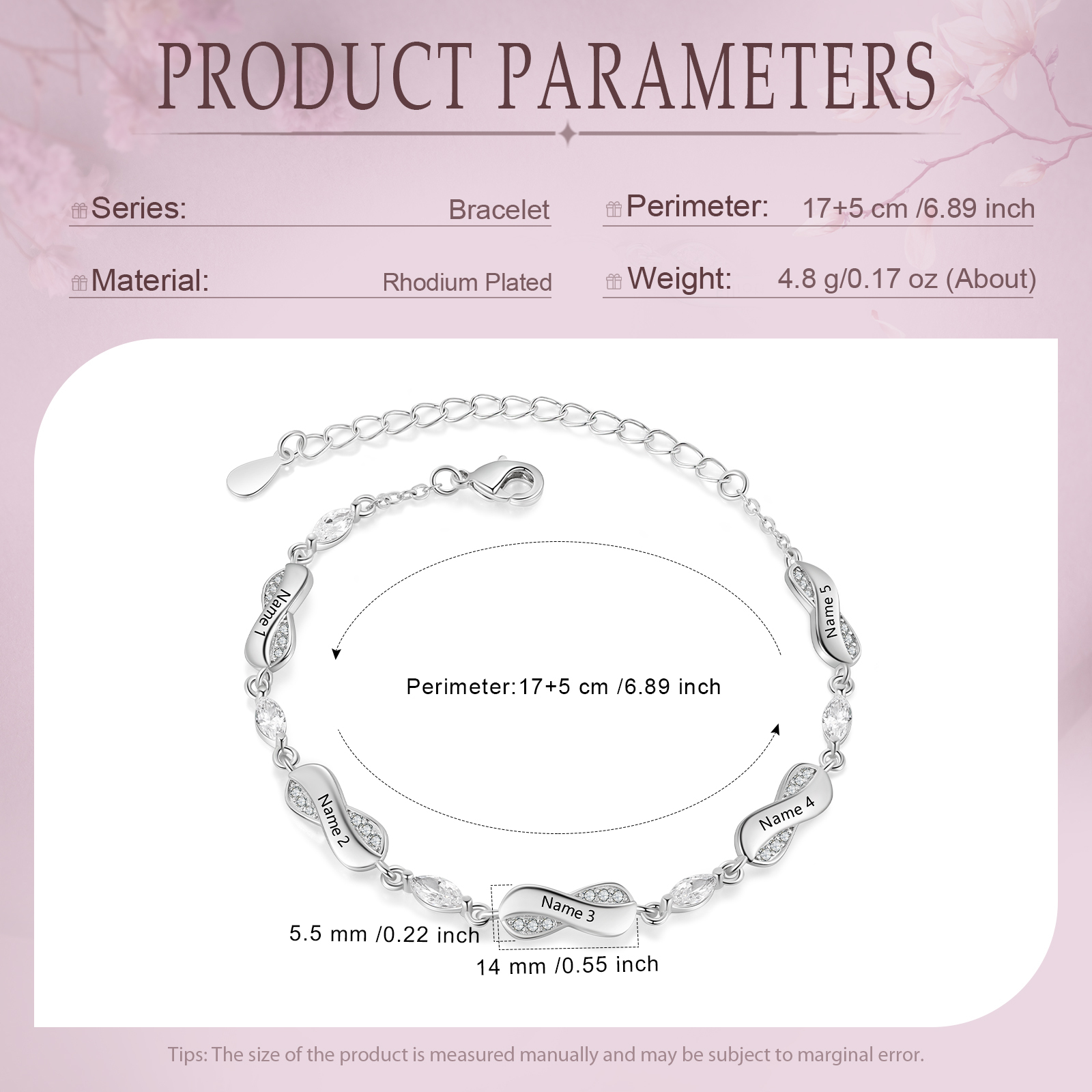 Infinity Bracelet Personalised with 5 Names Oval Shape Family Bracelet for Mum-Jessemade AU
