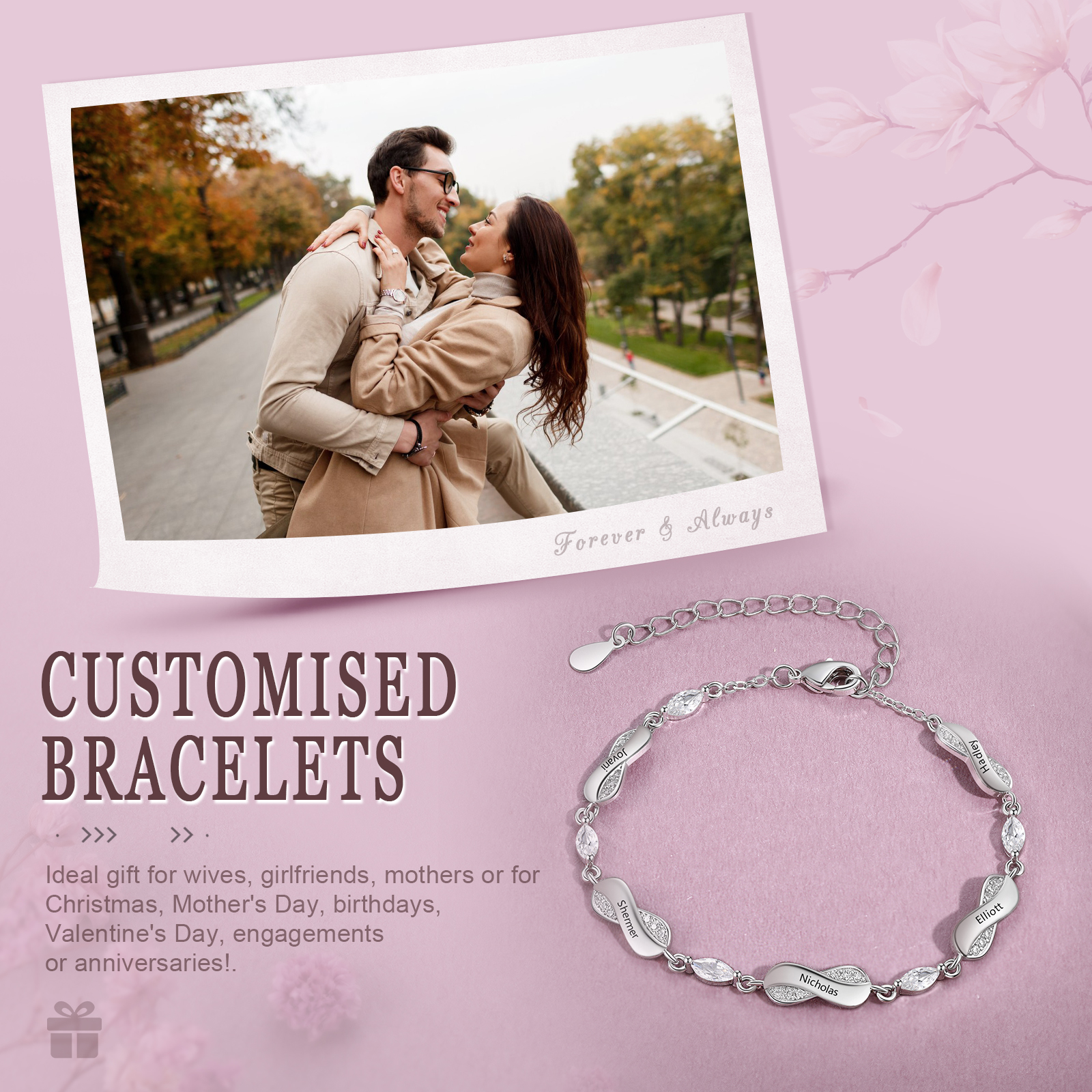 Infinity Bracelet Personalised with 5 Names Oval Shape Family Bracelet for Mum-Jessemade AU