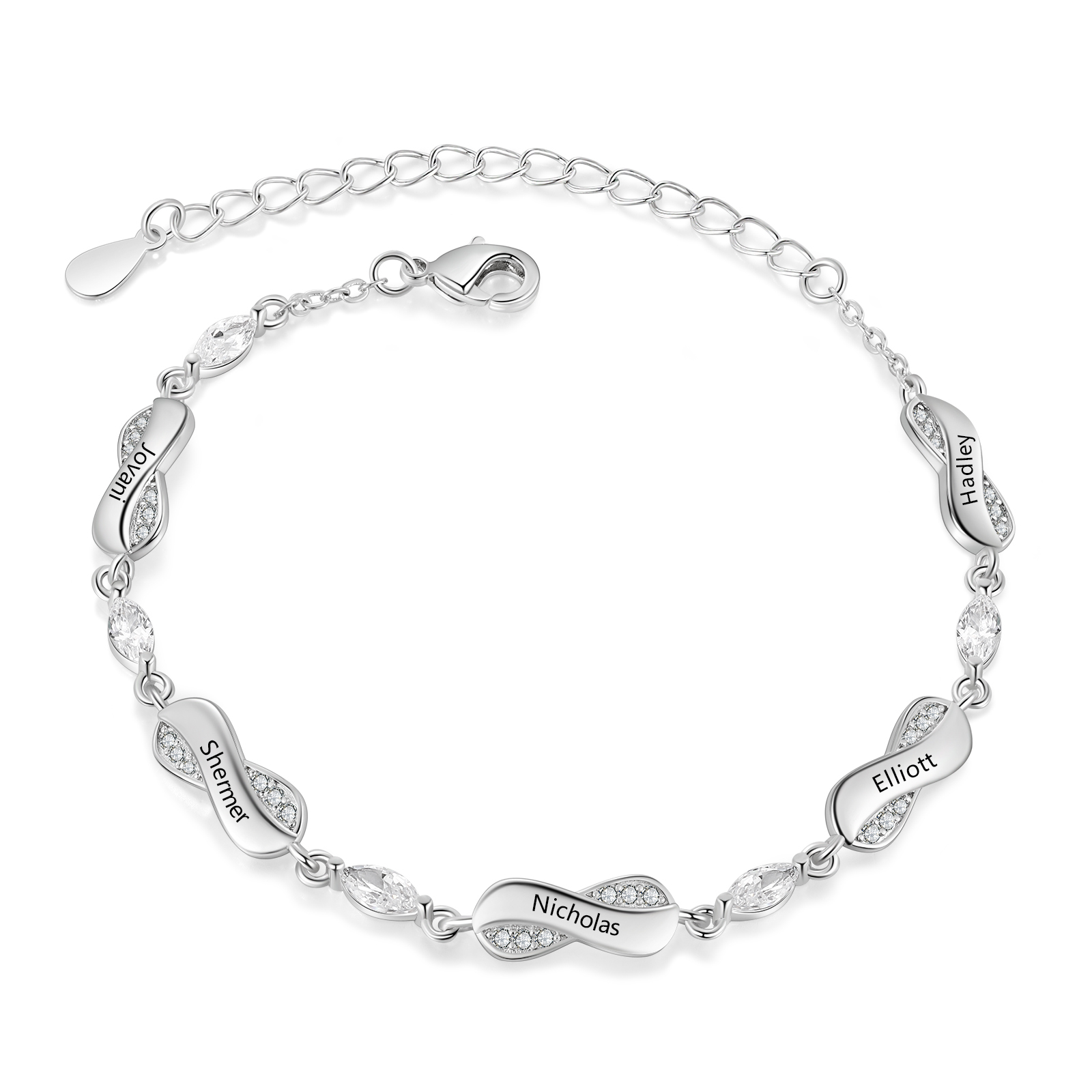 Infinity Bracelet Personalised with 5 Names Oval Shape Family Bracelet for Mum-Jessemade AU
