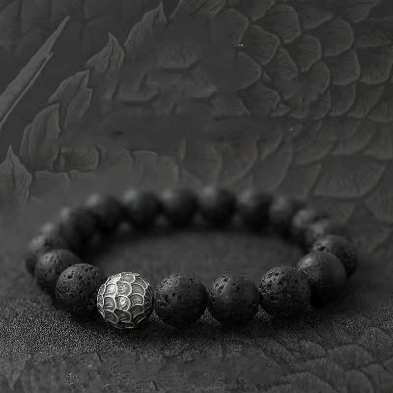 Volcanic Stone Bracelet Beads Bracelet Black Gift for Him-Jessemade AU