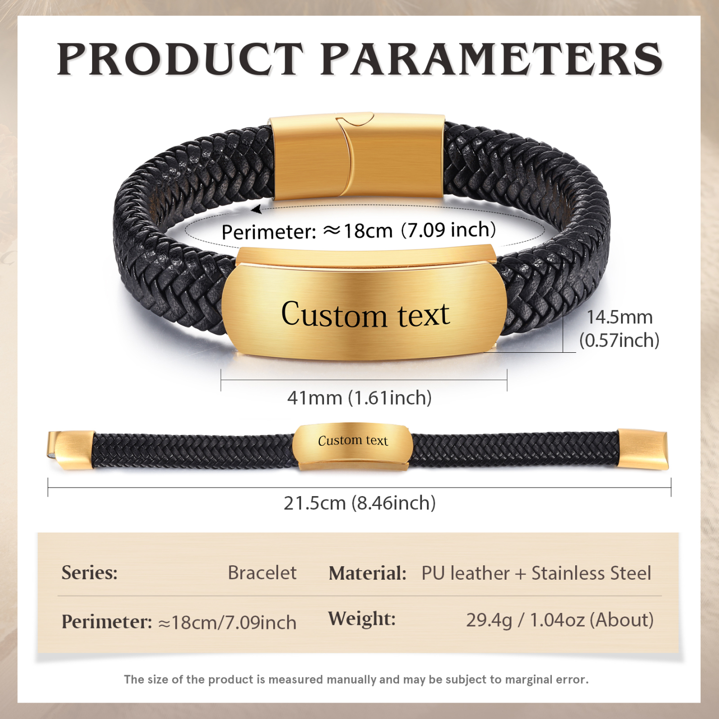 Personalised Men's Leather Bracelet Custom Text Bracelet Gold Gifts for Him-Jessemade AU