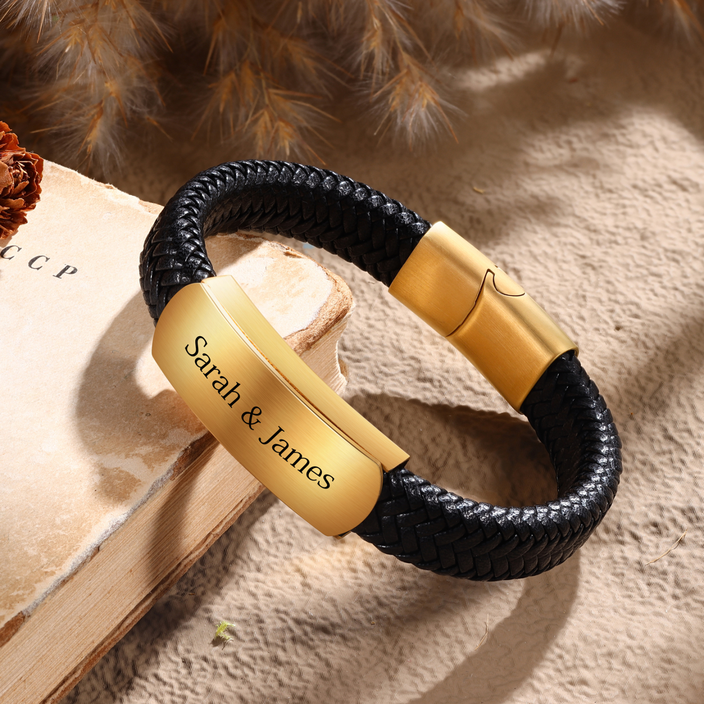 Personalised Men's Leather Bracelet Custom Text Bracelet Gold Gifts for Him-Jessemade AU