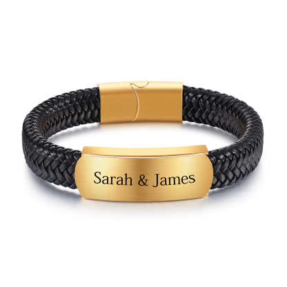 Personalised Men's Leather Bracelet Custom Text Bracelet Gold Gifts for Him-Jessemade AU