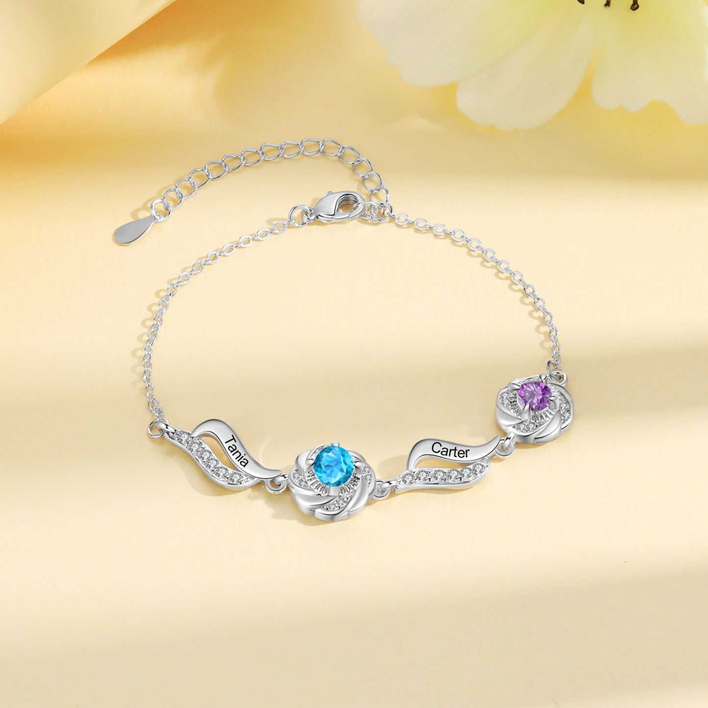 2 Names Personalised Birthstone Bracelet A Unique Gift with Custom Names & Birthstones Gift For Her-Jessemade AU