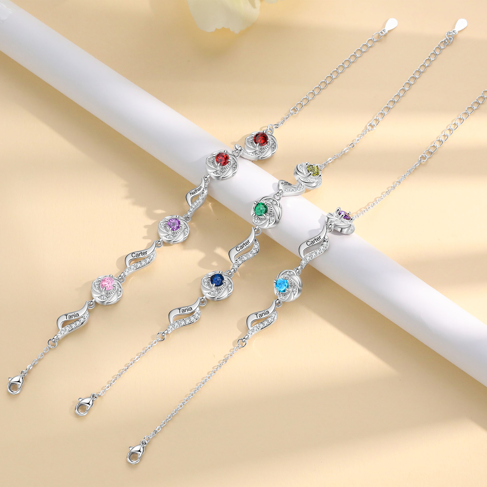 4 Names Personalised Birthstone Bracelet with Custom Names A Unique Keepsake for Cherished Bonds-Jessemade AU