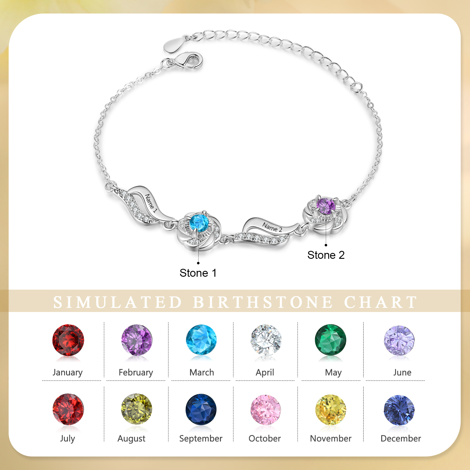 2 Names Personalised Birthstone Bracelet A Unique Gift with Custom Names & Birthstones Gift For Her-Jessemade AU