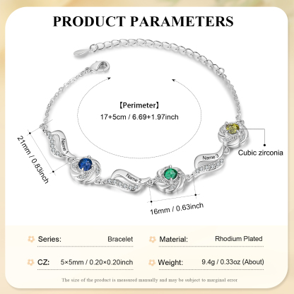3 Names Personalised Birthstone Bracelet A Unique Gift with Custom Names & Birthstones Gift For Her-Jessemade AU