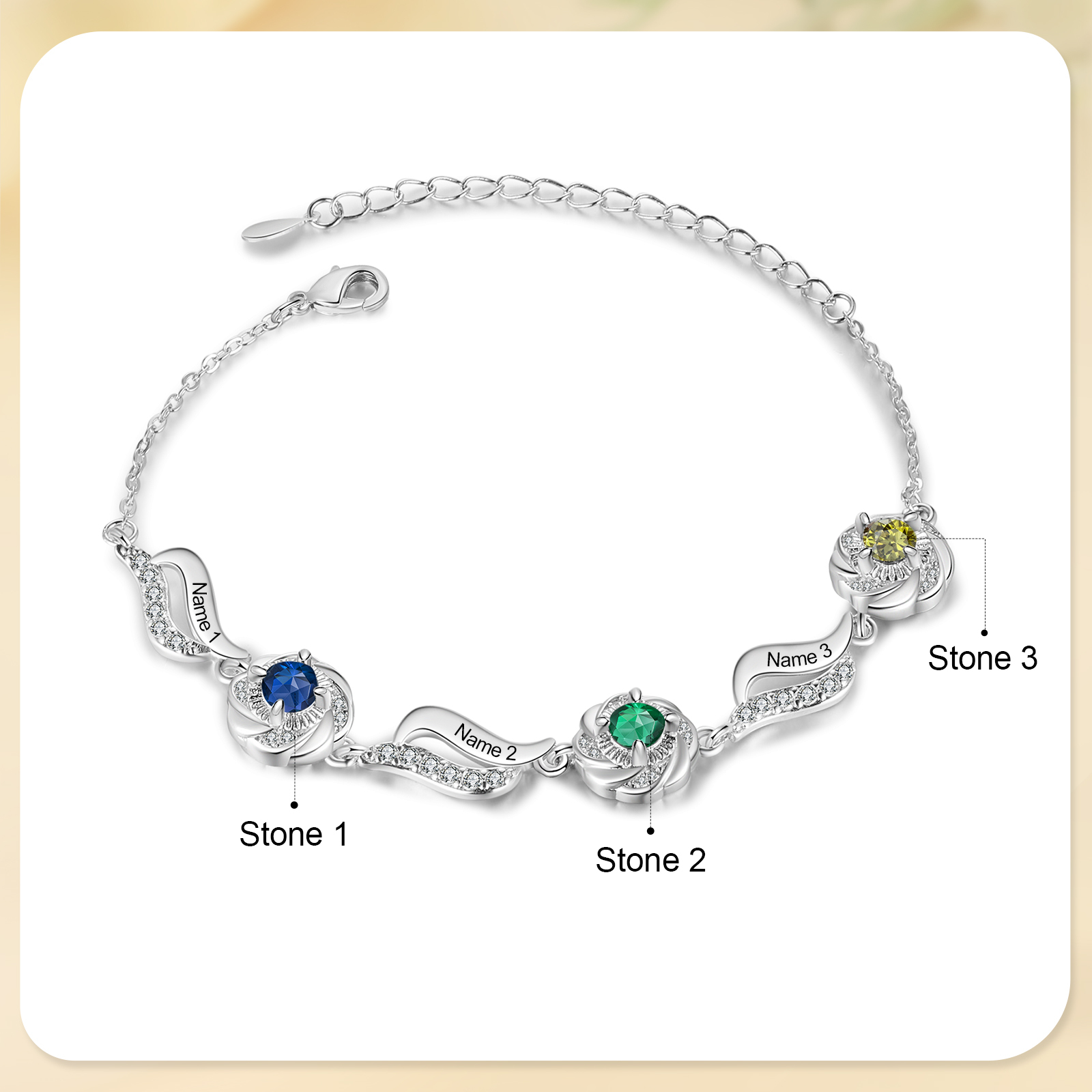 3 Names Personalised Birthstone Bracelet A Unique Gift with Custom Names & Birthstones Gift For Her-Jessemade AU