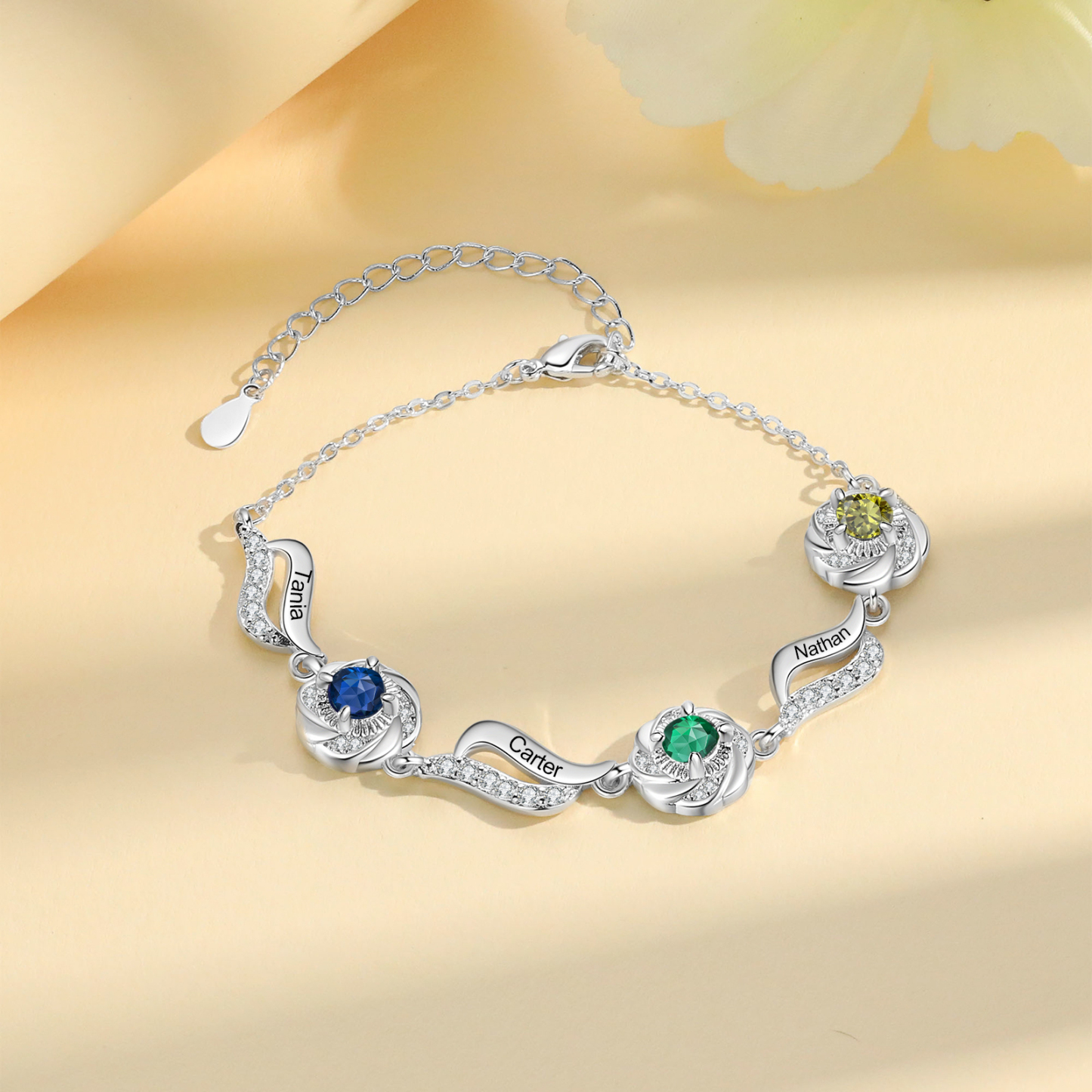 3 Names Personalised Birthstone Bracelet A Unique Gift with Custom Names & Birthstones Gift For Her-Jessemade AU