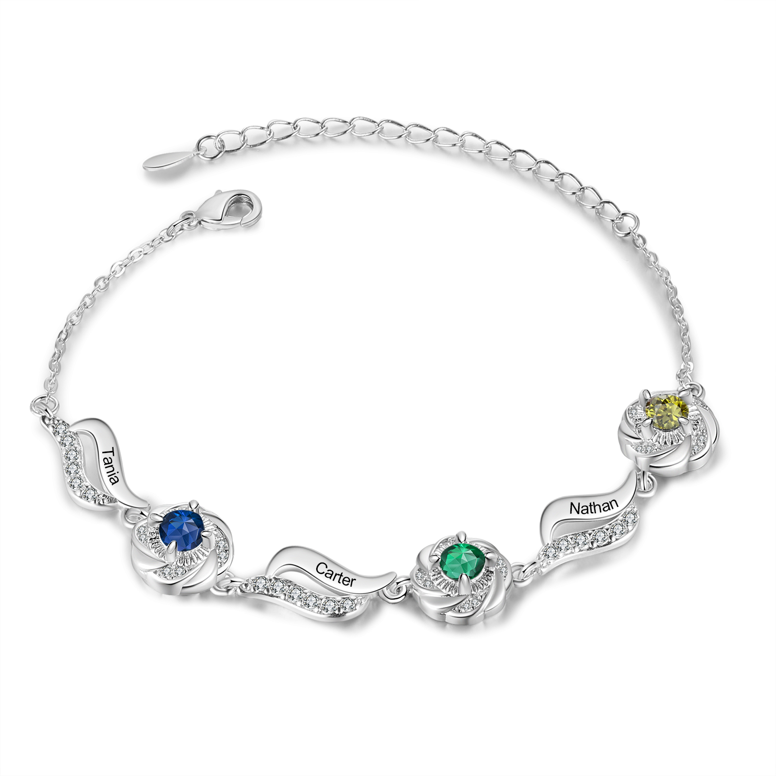 3 Names Personalised Birthstone Bracelet A Unique Gift with Custom Names & Birthstones Gift For Her