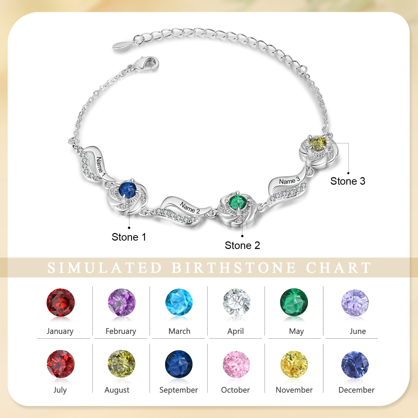 3 Names Personalised Birthstone Bracelet A Unique Gift with Custom Names & Birthstones Gift For Her-Jessemade AU