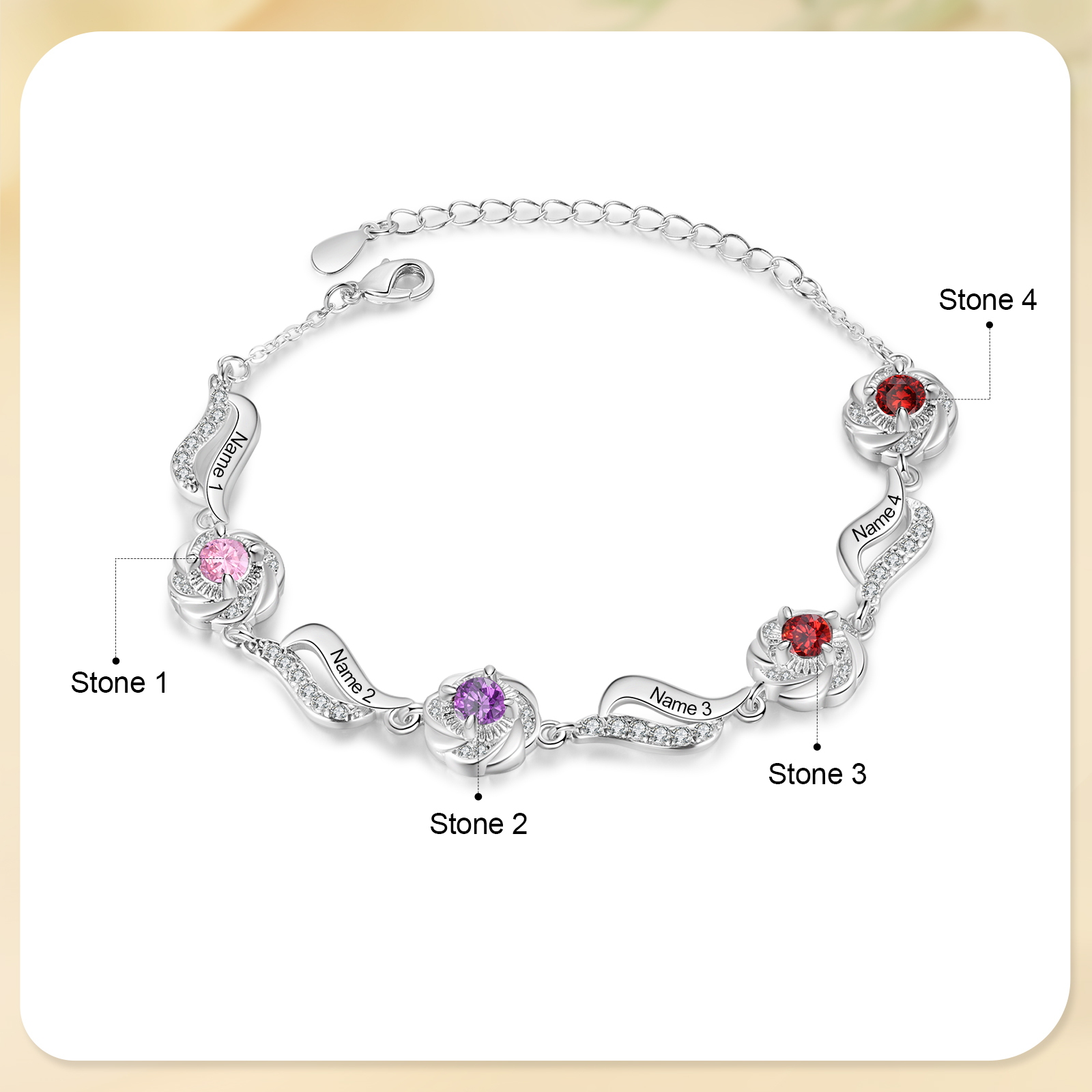 4 Names Personalised Birthstone Bracelet with Custom Names A Unique Keepsake for Cherished Bonds-Jessemade AU