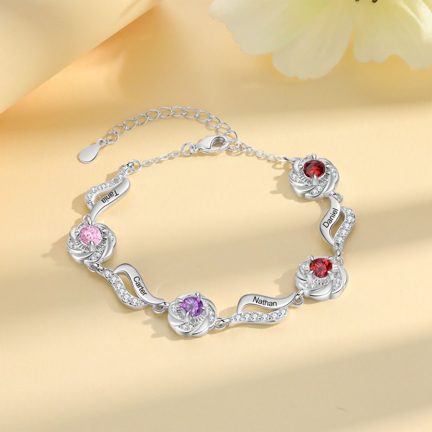 4 Names Personalised Birthstone Bracelet with Custom Names A Unique Keepsake for Cherished Bonds-Jessemade AU