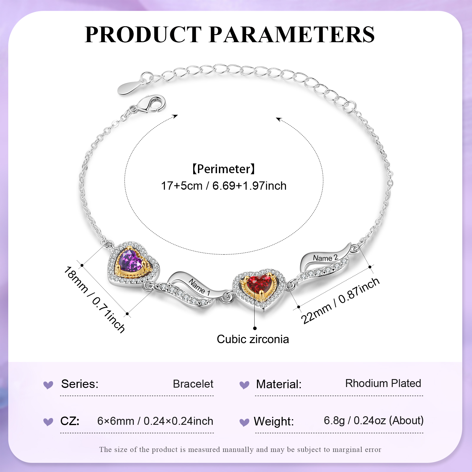 Personalised Heart Bracelet  Custom 2 Birthstones & Names Ideal Friendship Gift-Jessemade AU