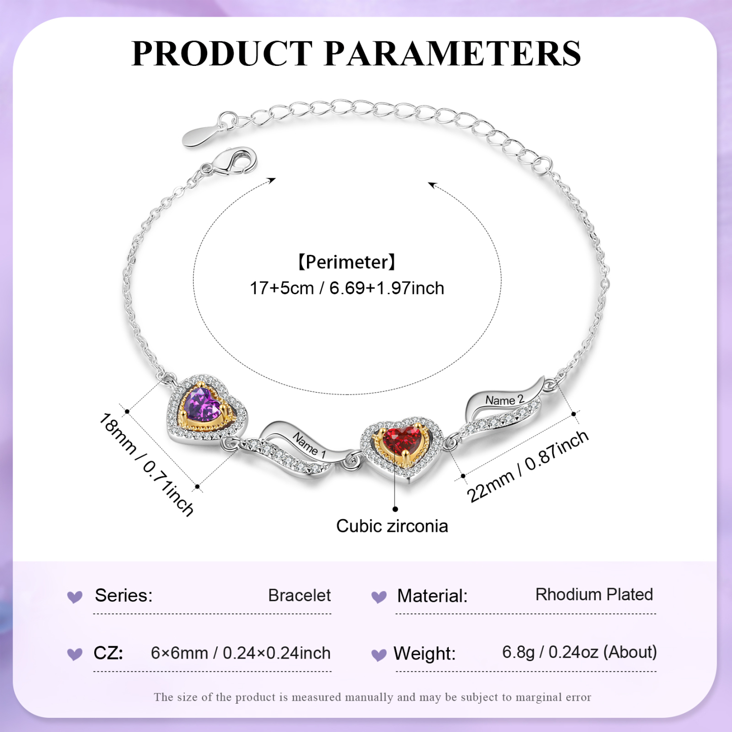 Personalised Heart Bracelet  Custom 2 Birthstones & Names Ideal Friendship Gift-Jessemade AU