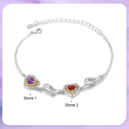 Personalised Heart Bracelet  Custom 2 Birthstones & Names Ideal Friendship Gift-Jessemade AU