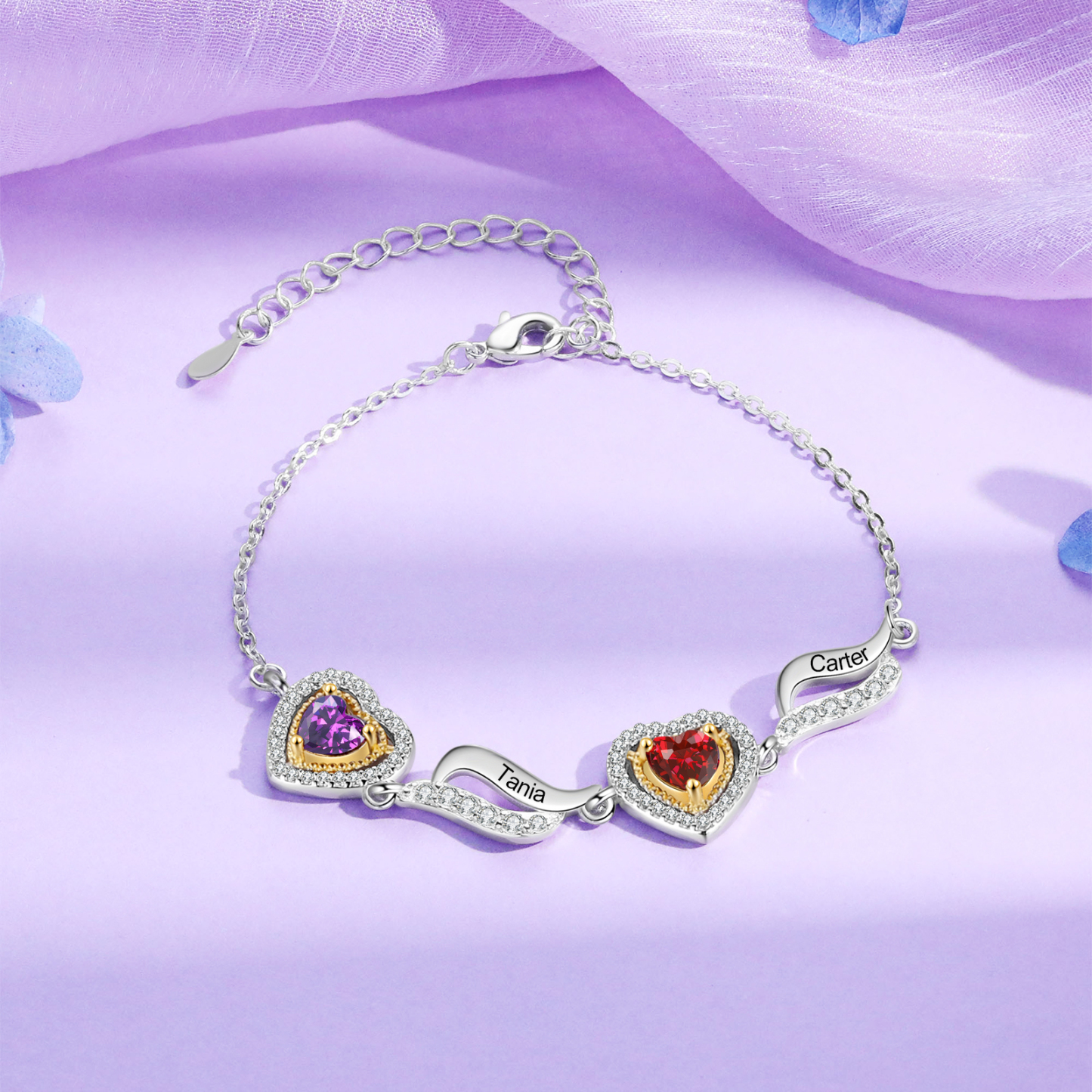 Personalised Heart Bracelet  Custom 2 Birthstones & Names Ideal Friendship Gift-Jessemade AU