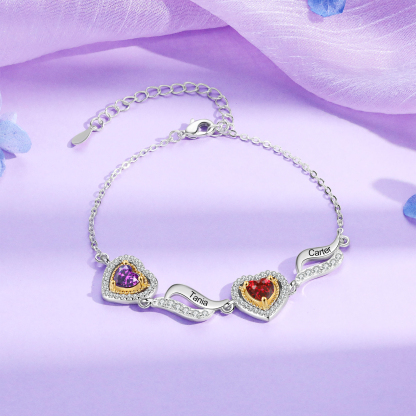 Personalised Heart Bracelet  Custom 2 Birthstones & Names Ideal Friendship Gift-Jessemade AU