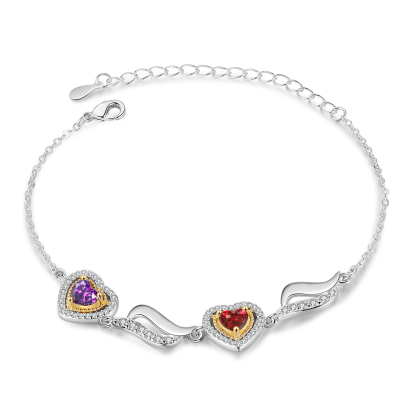 Personalised Heart Bracelet  Custom 2 Birthstones & Names Ideal Friendship Gift-Jessemade AU