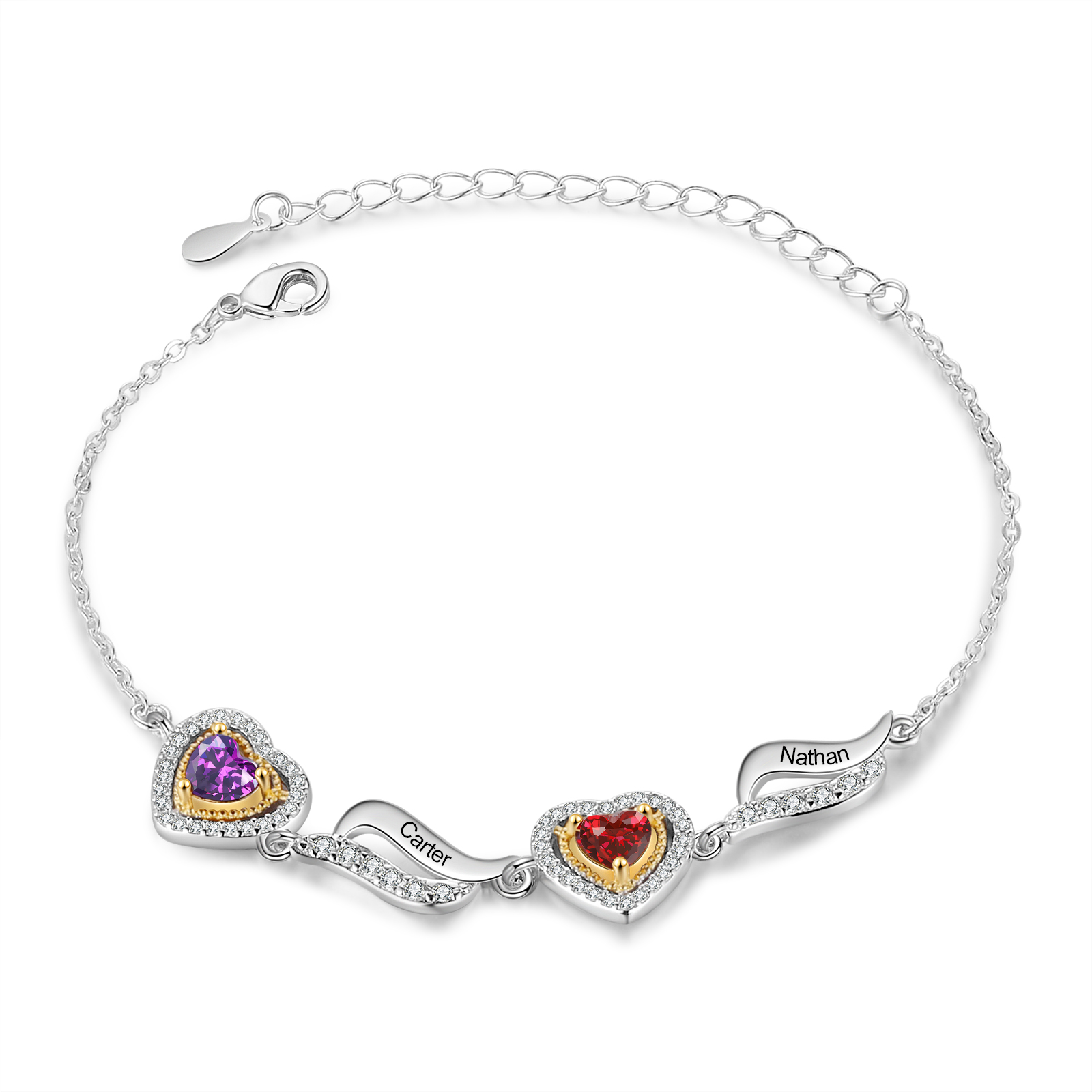 Personalised Bracelet  Custom 2 Birthstones & Names Ideal Friendship Gift