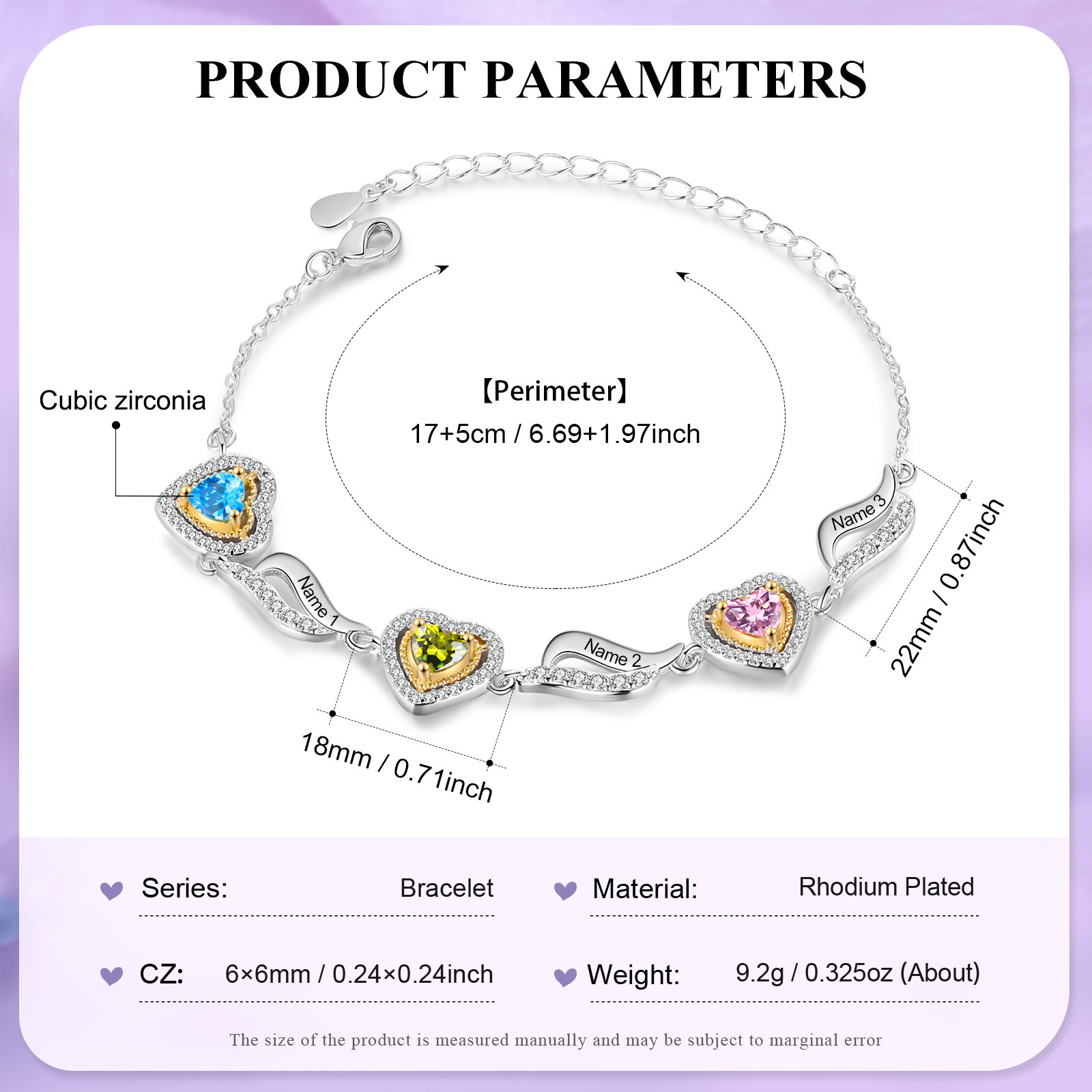 Personalised Birthstone Bracelet Custom 3 Birthstones and Names Heart Bracelet for Friends & Family Ideal Christmas Gift-Jessemade AU
