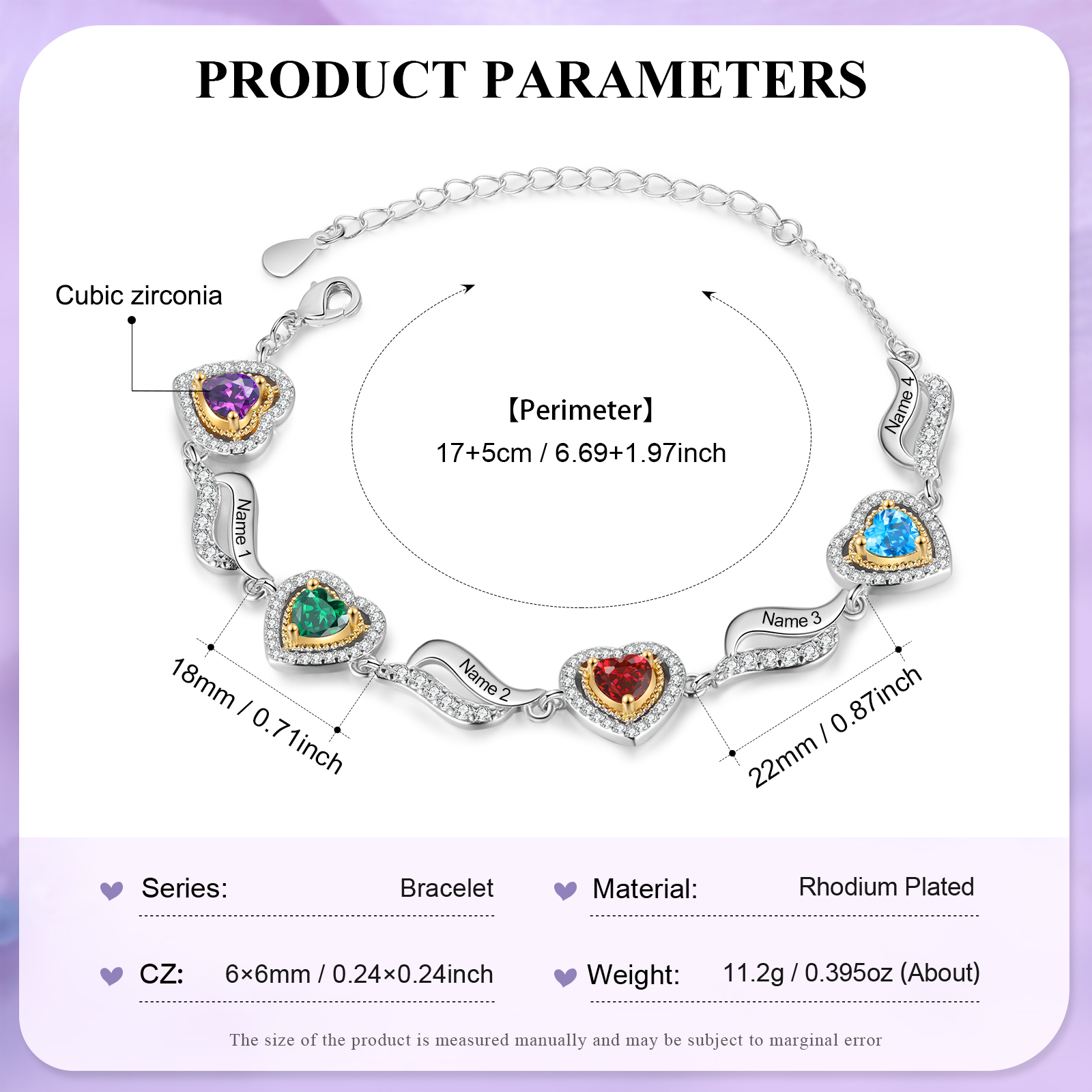 Personalised Heart Birthstone Bracelet Customizable with 4 Names and Birthstones Perfect Gift for Friends-Jessemade AU