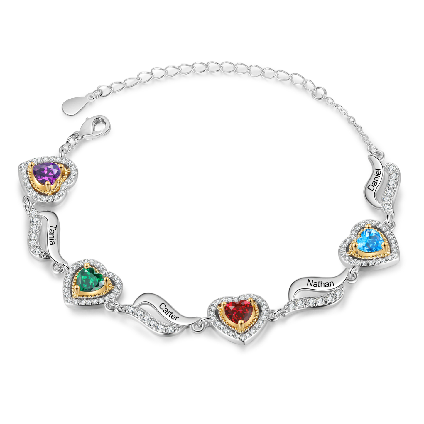 Personalised Heart Birthstone Bracelet Customizable with 4 Names and Birthstones Perfect Gift for Friends-Jessemade AU