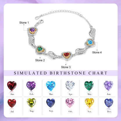 Personalised Heart Birthstone Bracelet Customizable with 4 Names and Birthstones Perfect Gift for Friends-Jessemade AU
