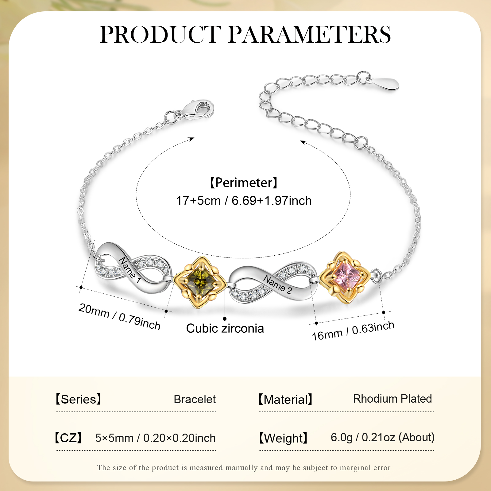 Personalised Infinity Bracelet with Custom 2-4 Names and Birthstones Elegant Gift for Her