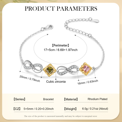 Personalised Infinity Bracelet with Custom 2-4 Names and Birthstones Elegant Gift for Her