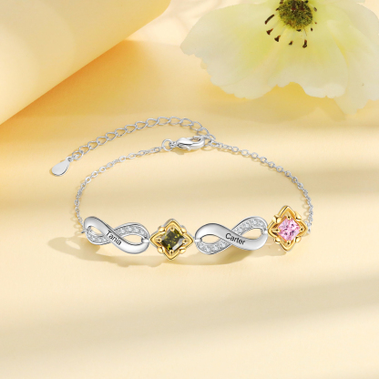 Personalised Infinity Bracelet with Custom 2-4 Names and Birthstones Elegant Gift for Her