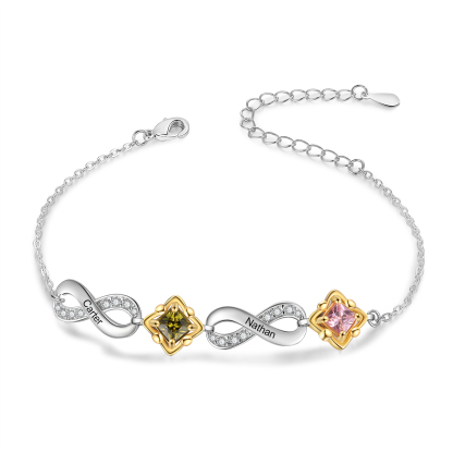 Personalised Infinity Bracelet with Custom 2-4 Names and Birthstones Elegant Gift for Her