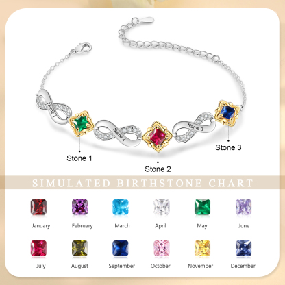 Personalised Infinity Bracelet with Custom 3 Names and Birthstones Elegant Gift for Her