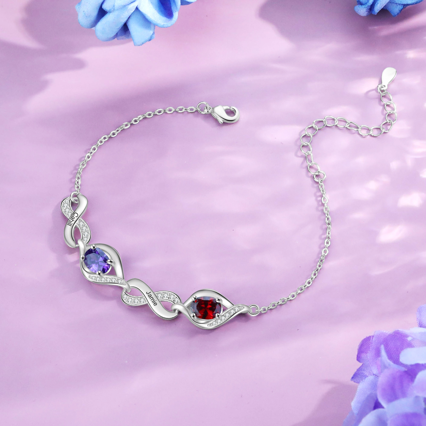 Personalised Bracelet with 2 Names & Birthstones A Unique Gift of Friendship & Love-Jessemade AU