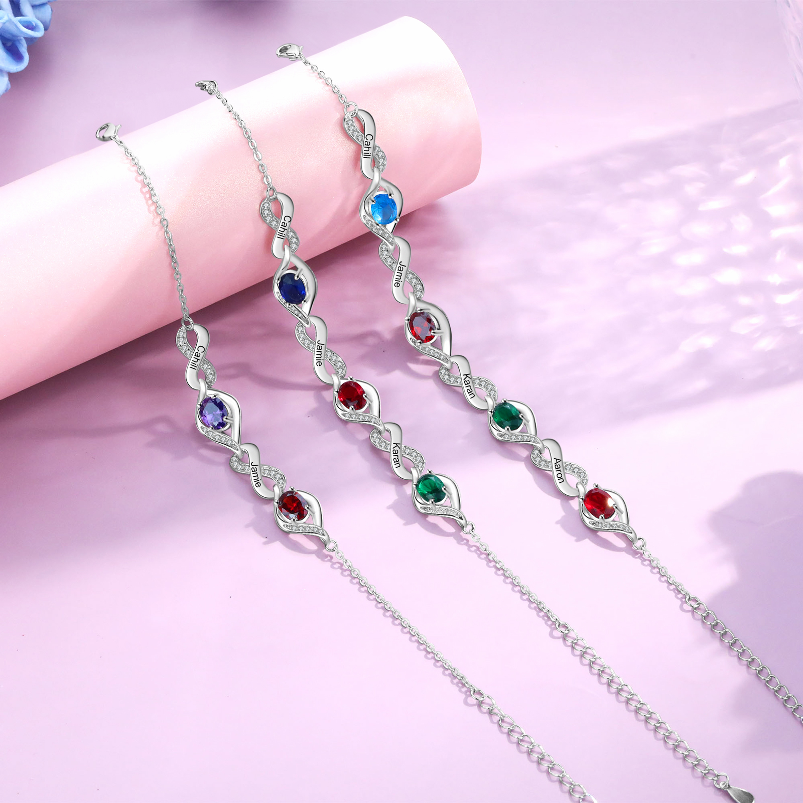 Personalised Bracelet with 2 Names & Birthstones A Unique Gift of Friendship & Love-Jessemade AU