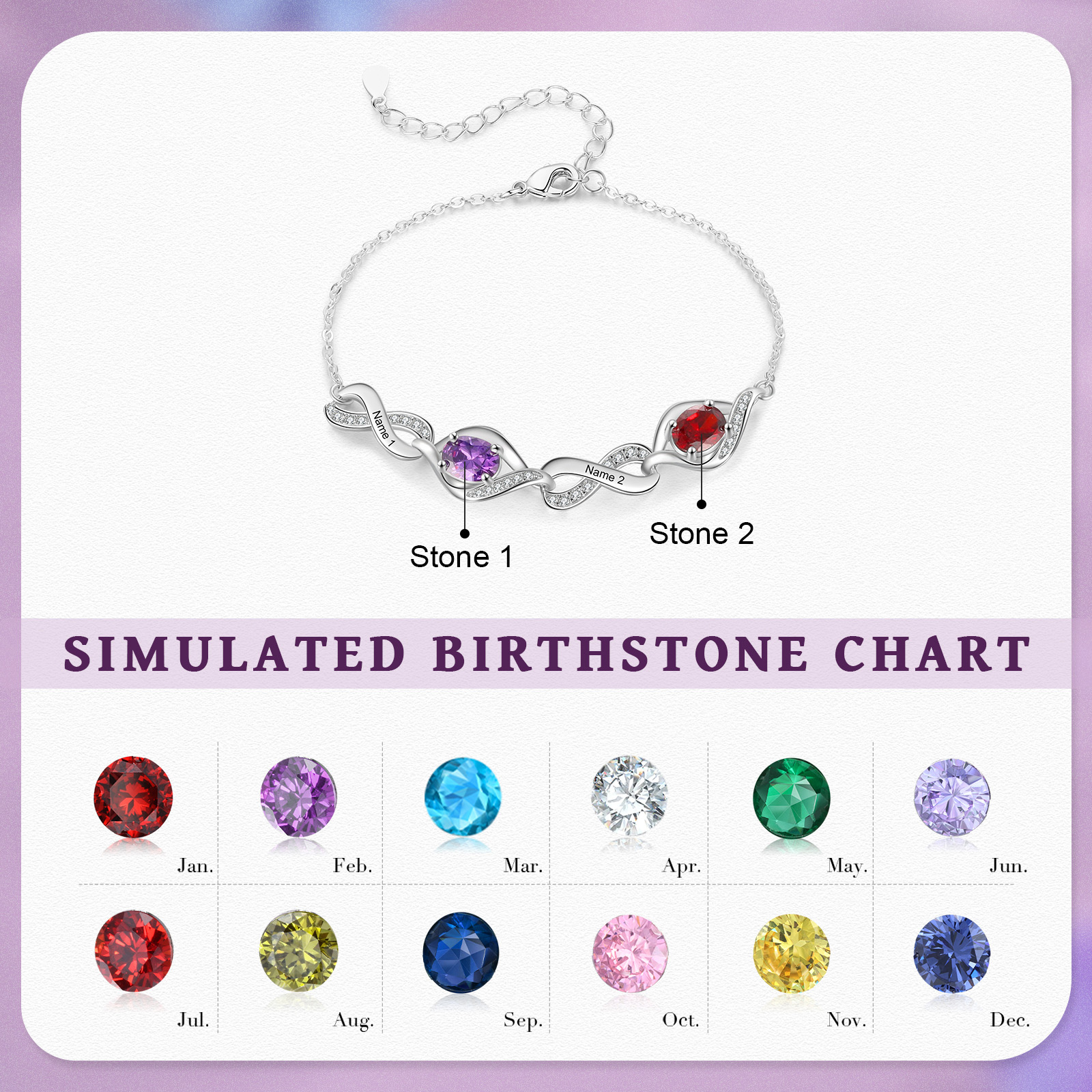 Personalised Bracelet with 2 Names & Birthstones A Unique Gift of Friendship & Love-Jessemade AU