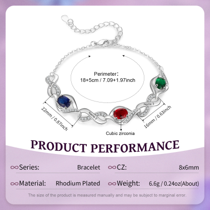 Personalised Infinity Bracelet with 3 Names & 3 Birthstones Custom Friendship & Love Jewelry-Jessemade AU