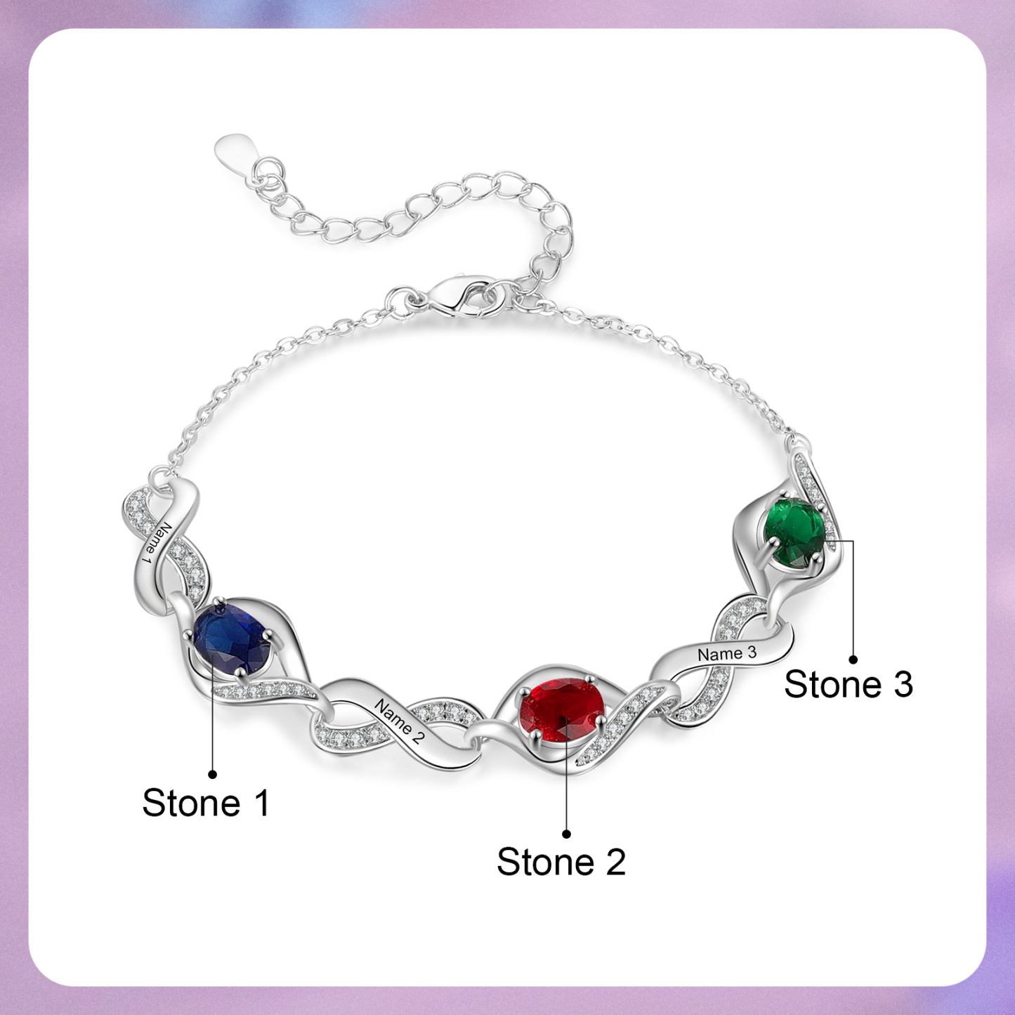 Personalised Infinity Bracelet with 3 Names & 3 Birthstones Custom Friendship & Love Jewelry-Jessemade AU