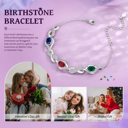 Personalised Infinity Bracelet with 3 Names & 3 Birthstones Custom Friendship & Love Jewelry-Jessemade AU