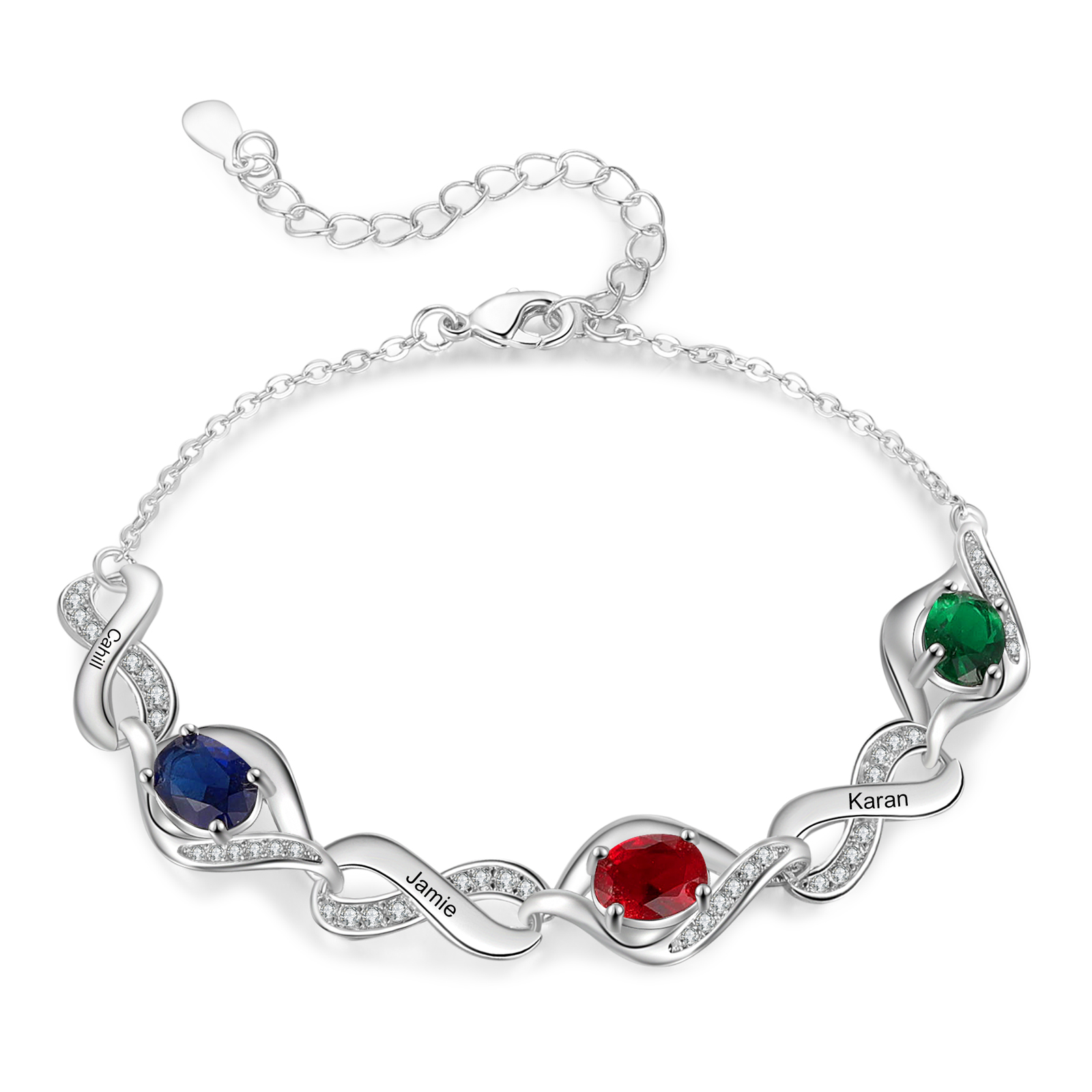 Personalised Bracelet with 3 Names & 3 Birthstones Custom Friendship & Love Jewelry