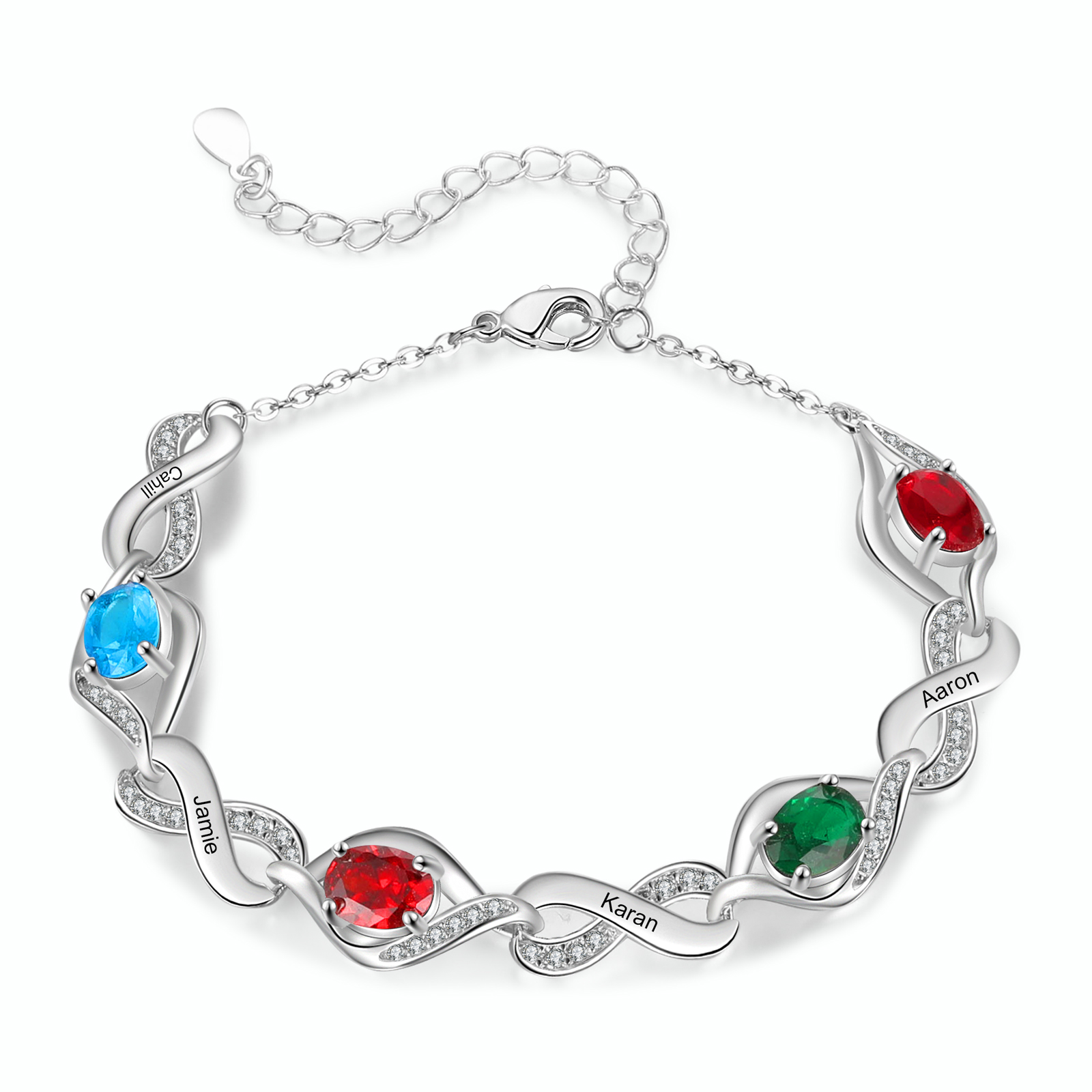 Personalised Bracelet with 4 Names & Birthstones A Unique Gift for Friends